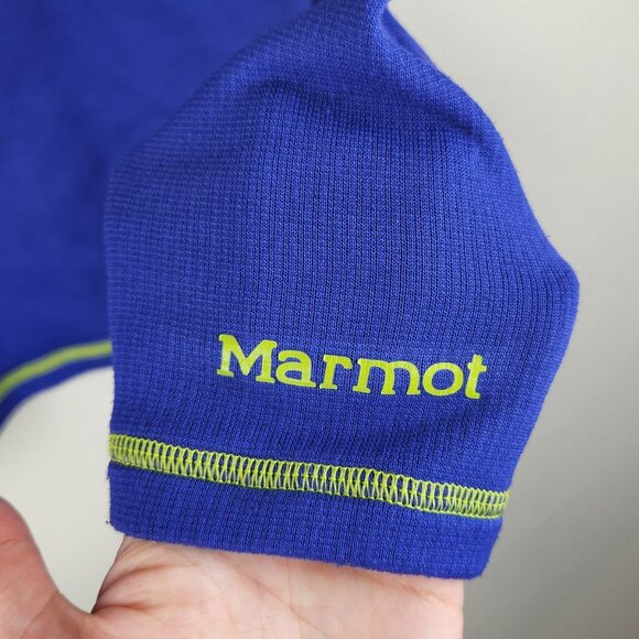 Marmot Blue Lightweight Waffle Knit 1/4 Zip Sweater sz XS *flawed* - Picture 6 of 11